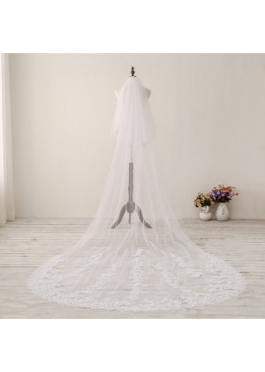 Ivory Two Tier Lace Cathedral Wedding Veil Bridal Veil